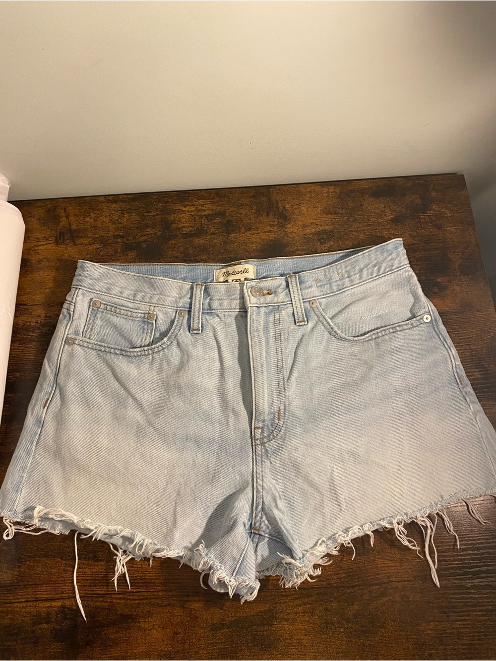 Madewell Relaxed Denim Light Wash Frayed Hem Shorts